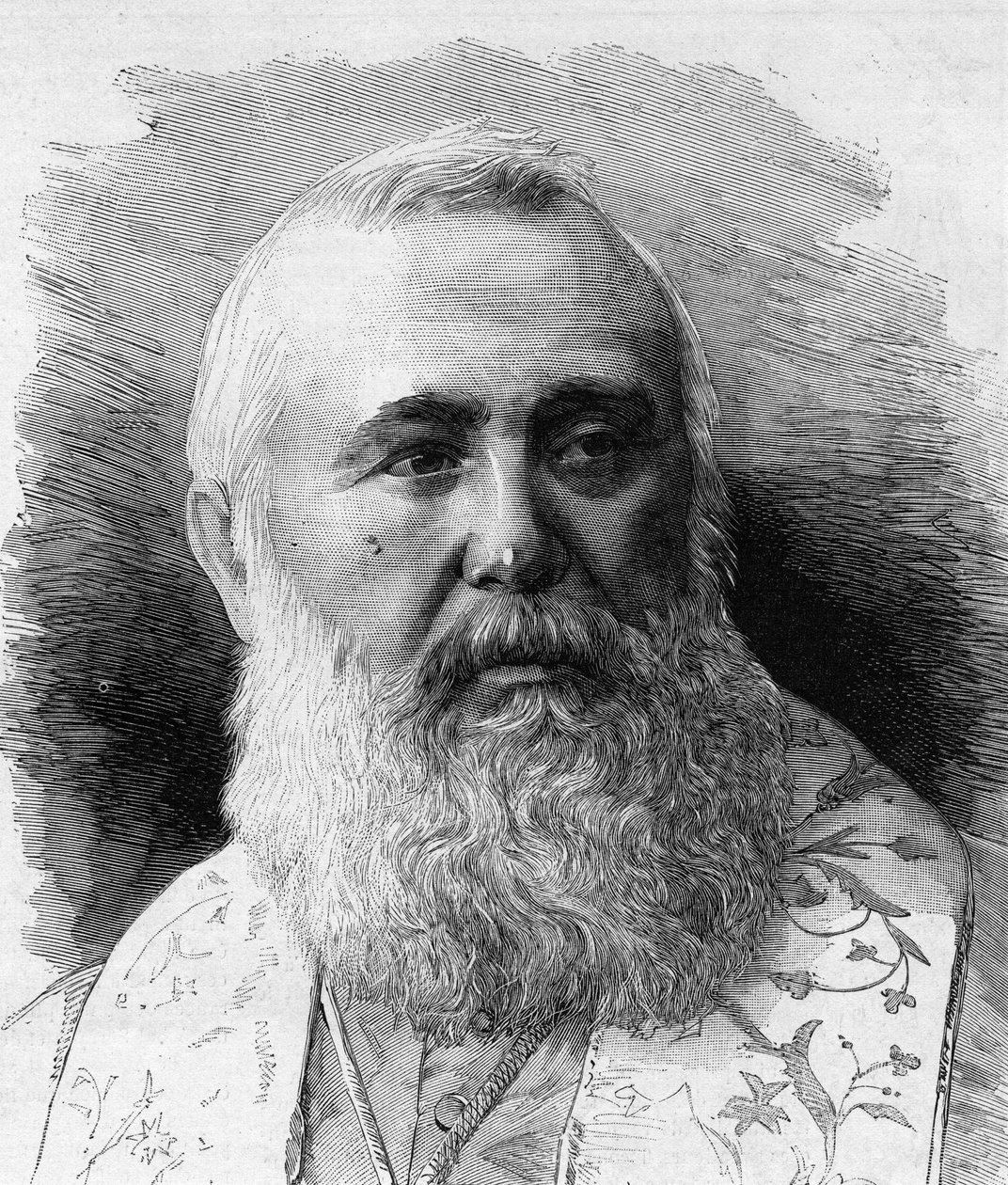 Portrait of Charles Lavigerie (1825-1892) Archbishop of Algiers, Cardinal Primate of Africa. Engraving by M.G. Vuillier in 