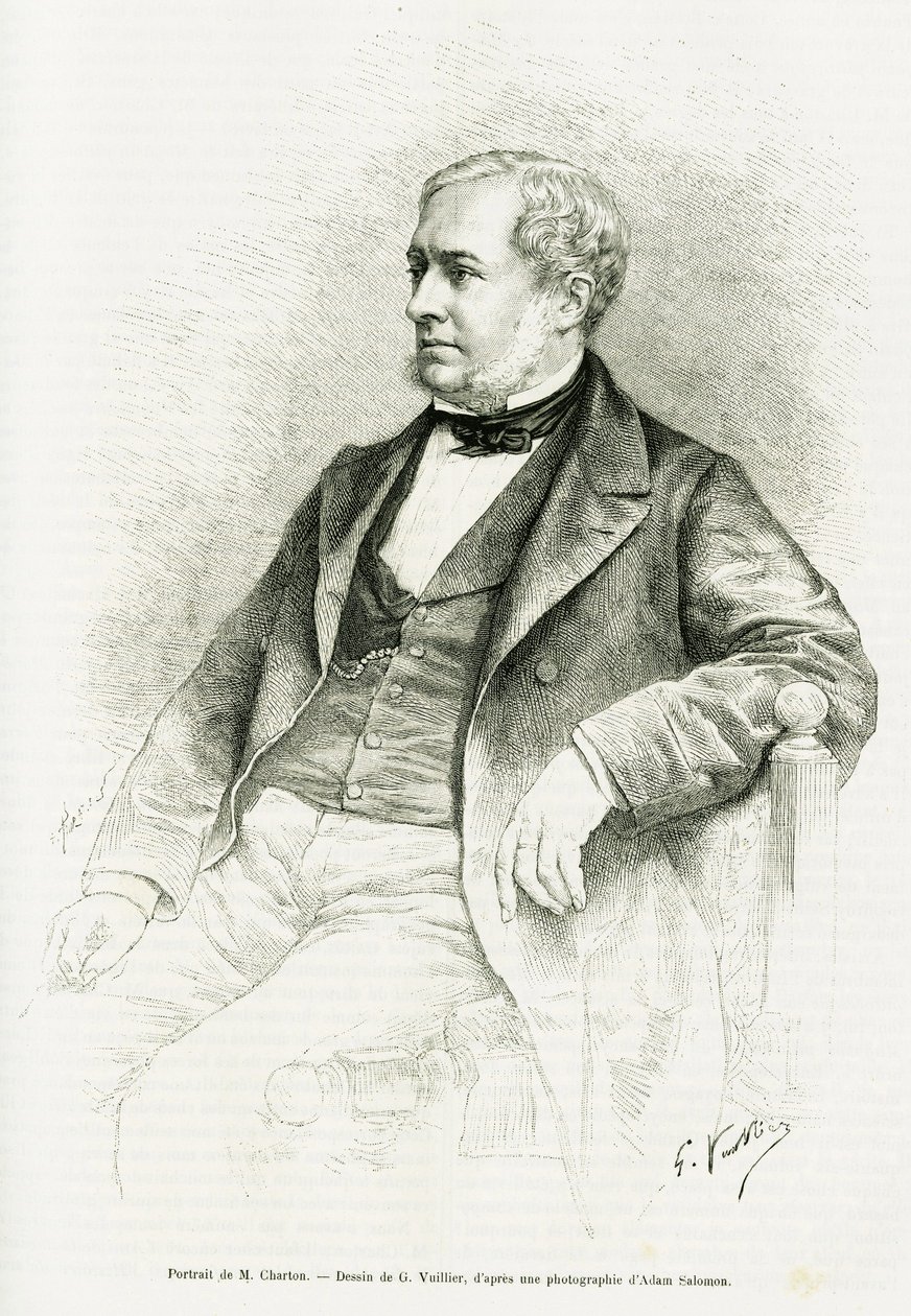 Portrait of Edouard Charton. Engraving by G.Vuillier, after a photograph by Adam Salomon, to illustrate the article entitled 
