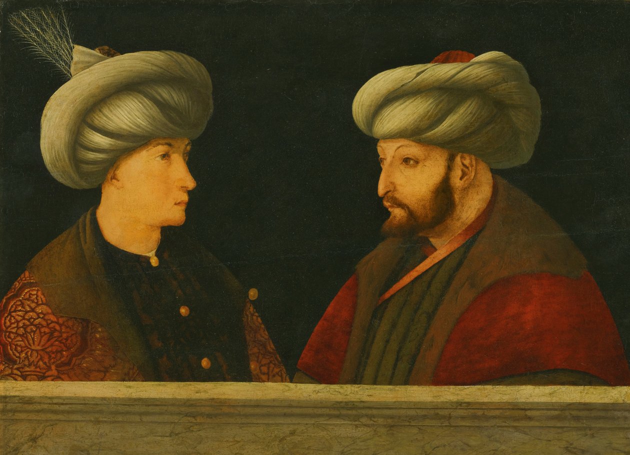Portrait of Sultan Mehmed II with a young dignitary by Gentile (school of) Bellini