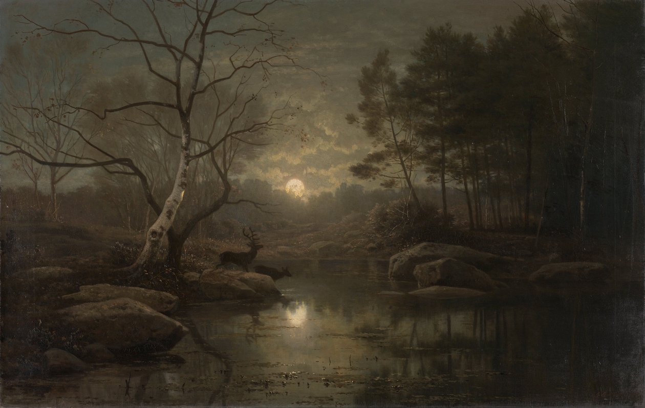 Forest Landscape by Moonlight by Georg Eduard Otto Saal