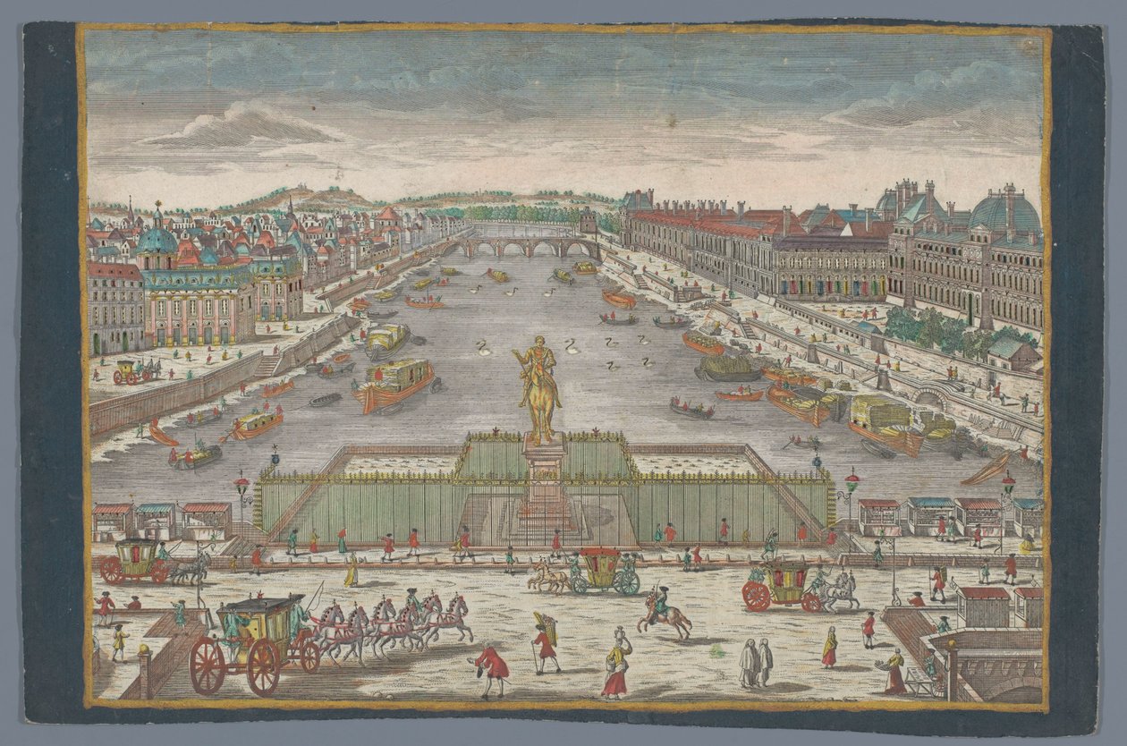 View of the Pont Neuf Over the Seine River in Paris, Looking Towards the Pont Royal by Georg Balthasar Probst (possibly)