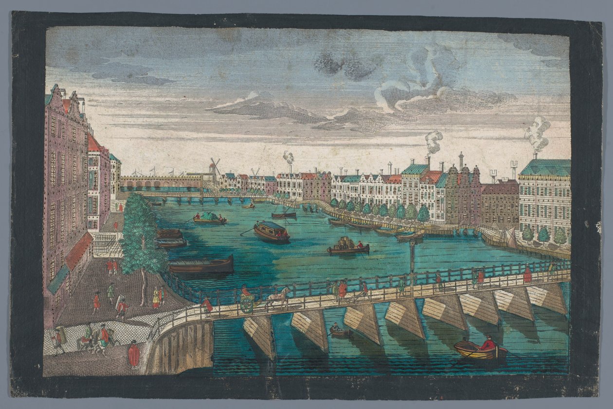 View of the Binnen-Amstel between the Blauwbrug and the Hogesluis in Amsterdam by Georg Balthasar Probst