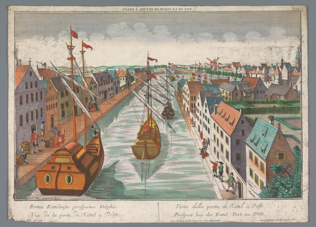 View of a Canal near the Ketelpoort in Delft Delft (series title) by Georg Balthasar Probst