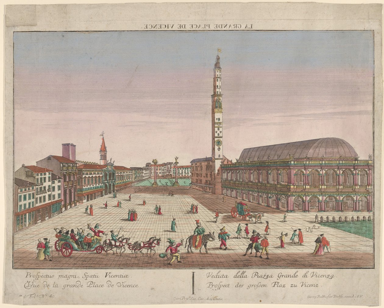 View of the Piazza dei Signori of Vicenza with Horse-Drawn Carriages and Figures... by Georg Balthasar Probst