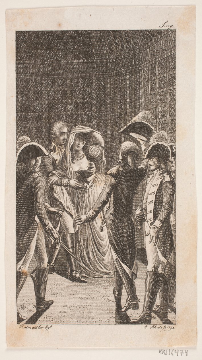 Illustration with Five Military Persons and a Lady by Georg Christian Schule