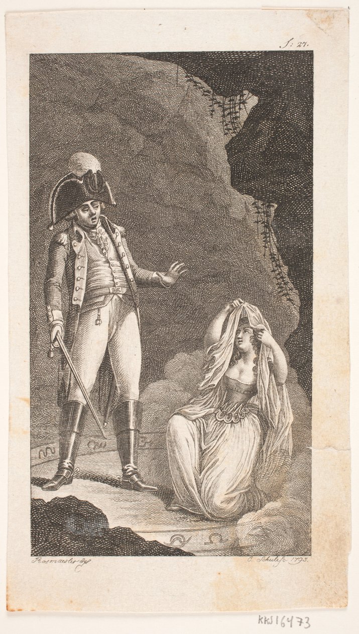 Illustration with Officer and Kneeling Lady by Georg Christian Schule