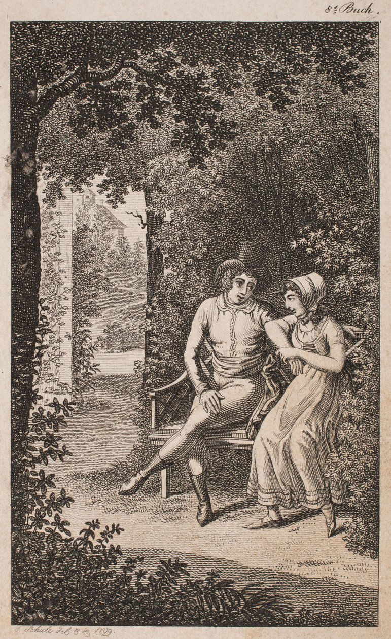 Illustration with Couple on a Bench in a Garden by Georg Christian Schule