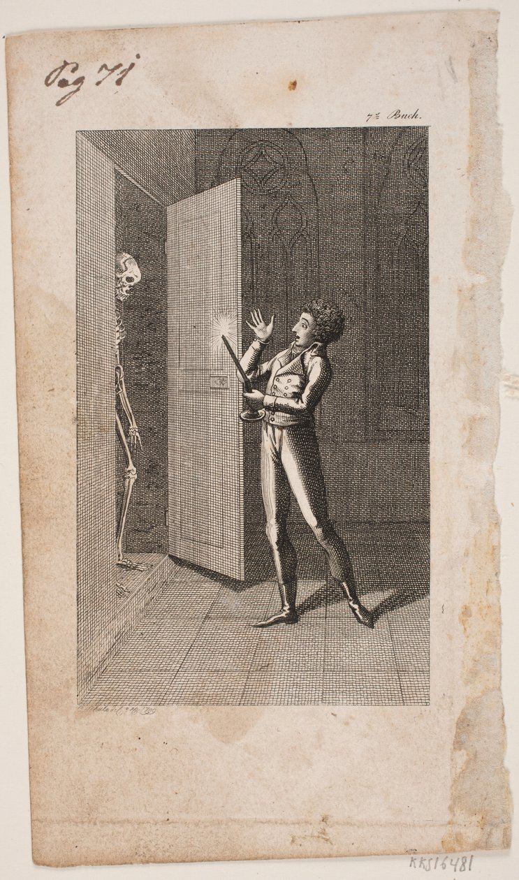 Illustration with Young Man and Skeleton by Georg Christian Schule