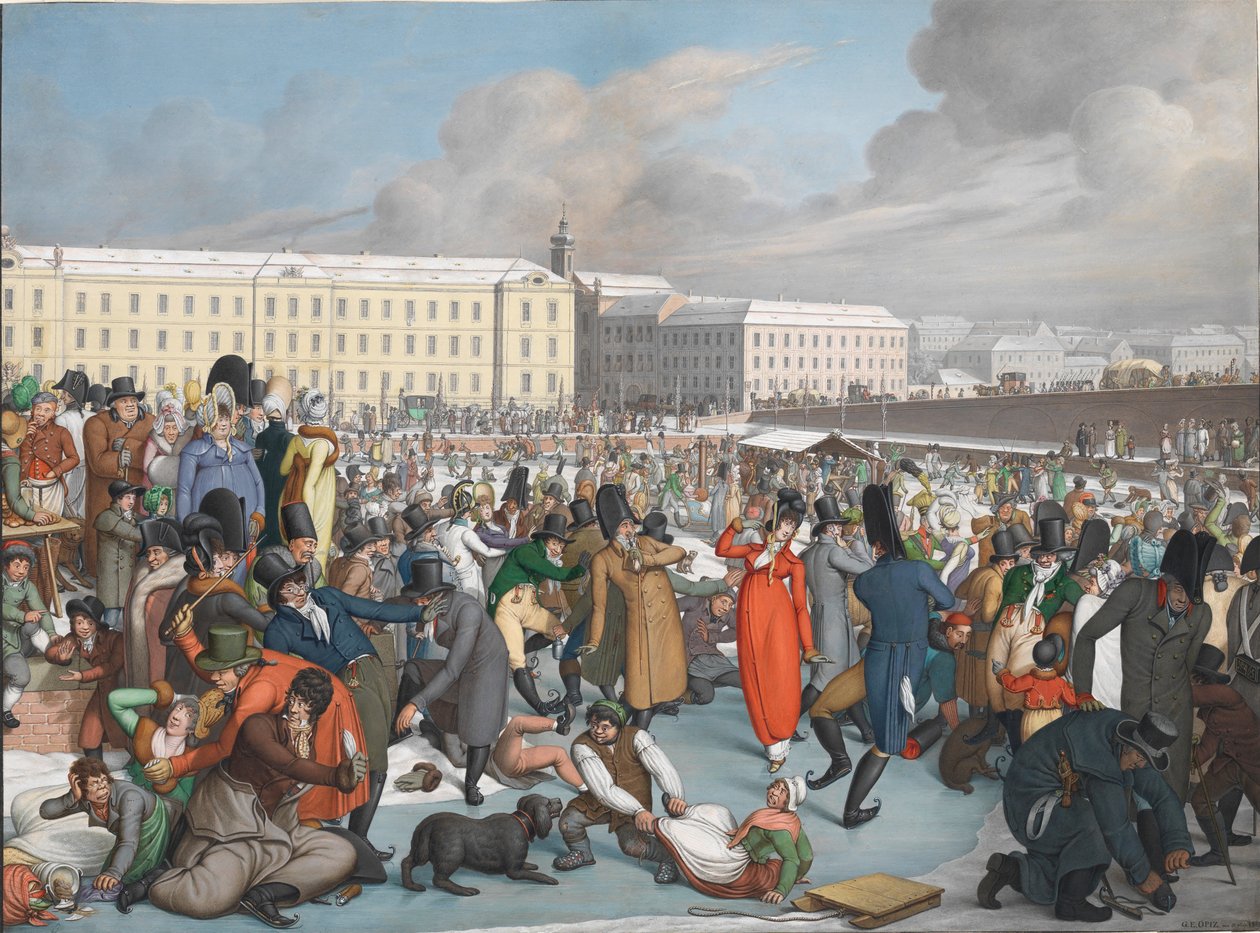 Ice Skating in the Frozen Harbor of the Wiener Neustadt Canal by Georg Emanuel Opiz