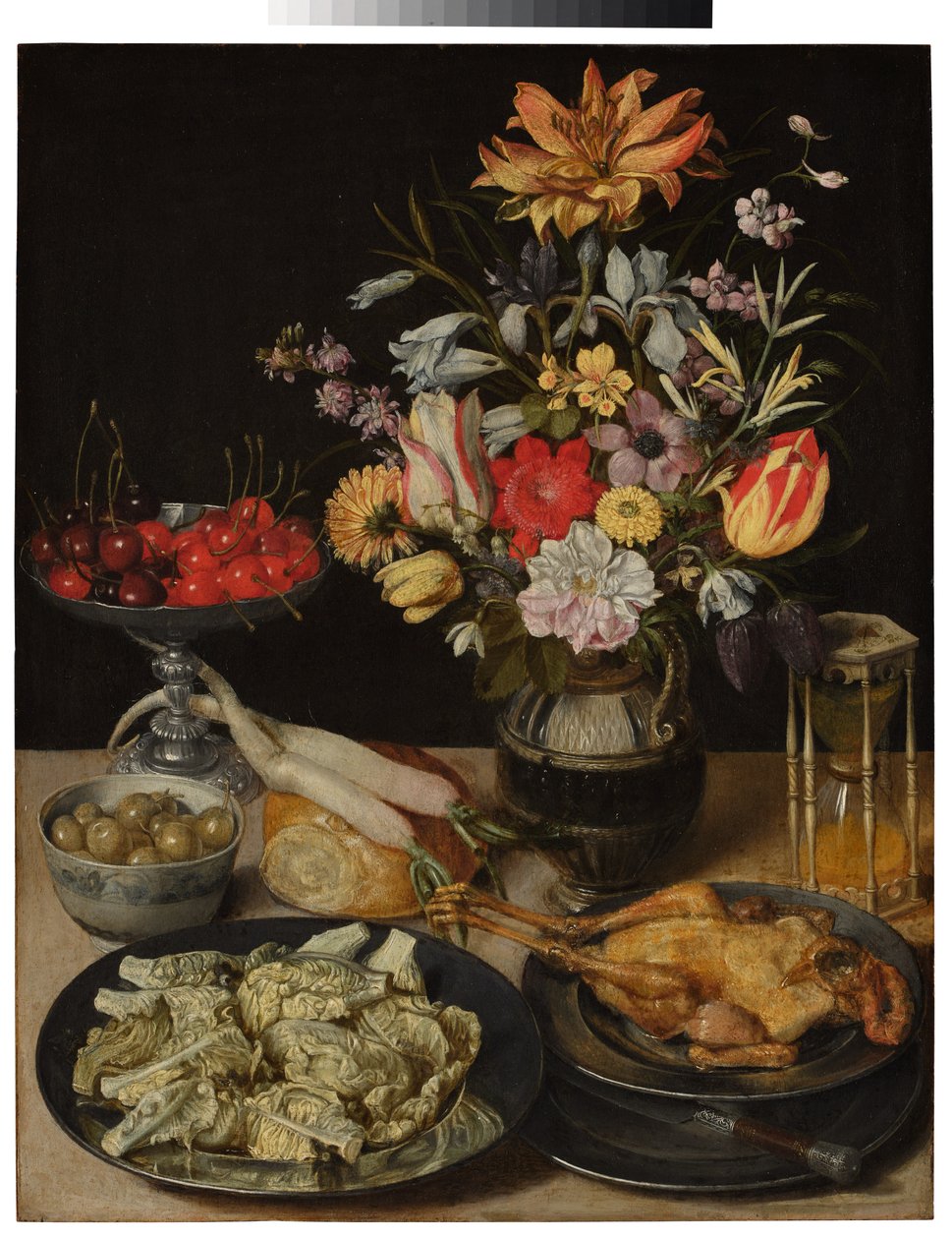 Still Life with Flowers and Food by Georg Flegel