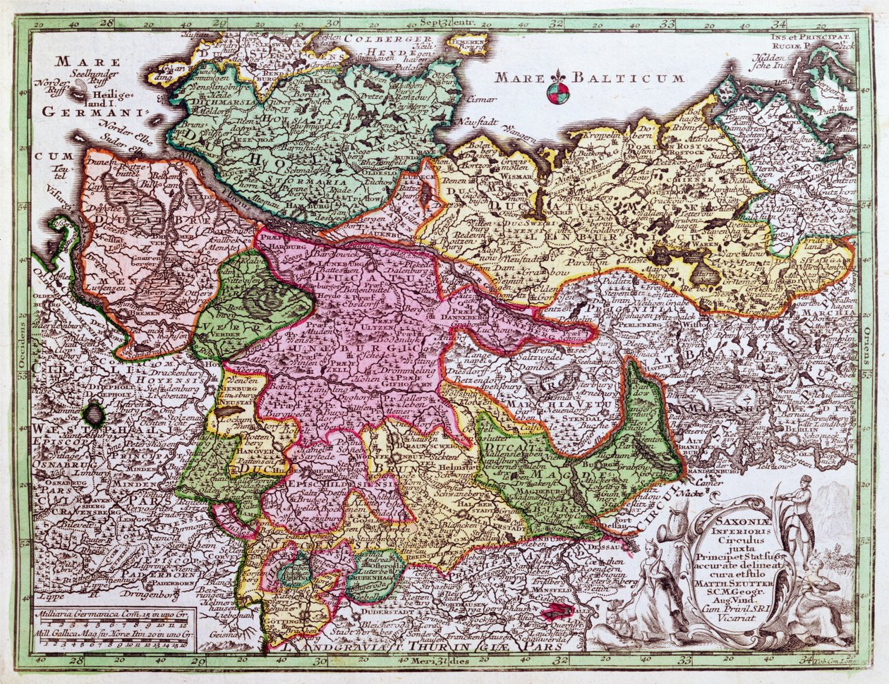 Map of Northern Germany, from an Atlas by Georg Matthäus Seutter