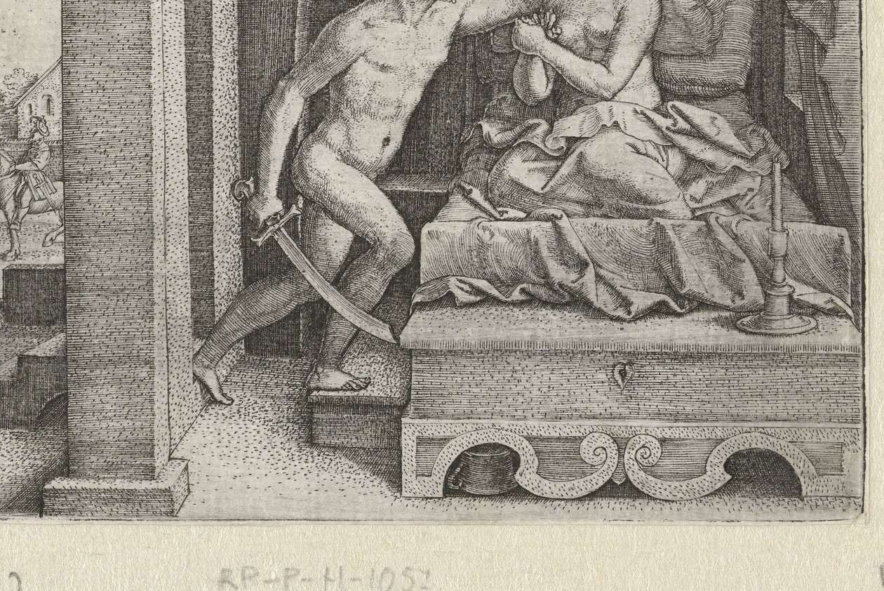 Sextus rapes Lucretia under threat with sword, Stories from early Roman history (series title) by Georg Pencz