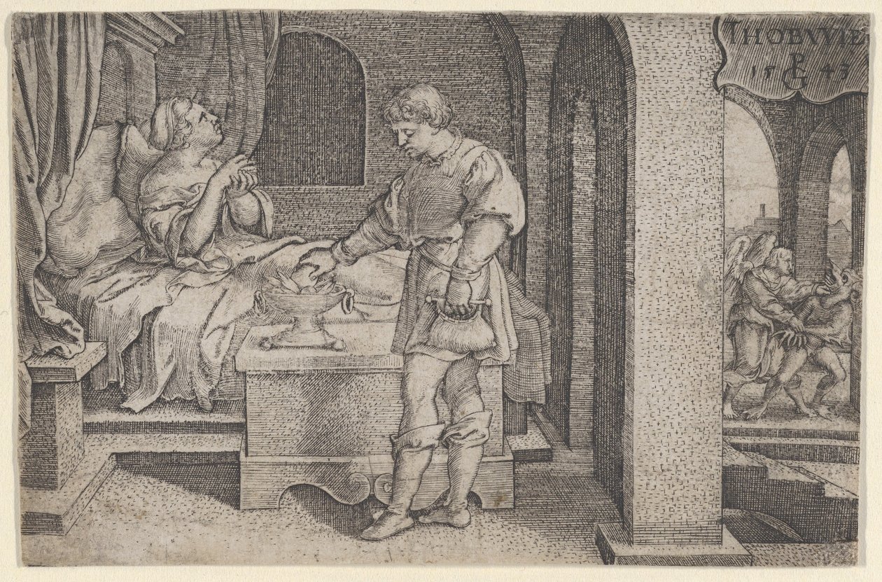 Tobiolus Makes a Propitiatory Sacrifice, from The Story of Tobias, 1543 by Georg Pencz