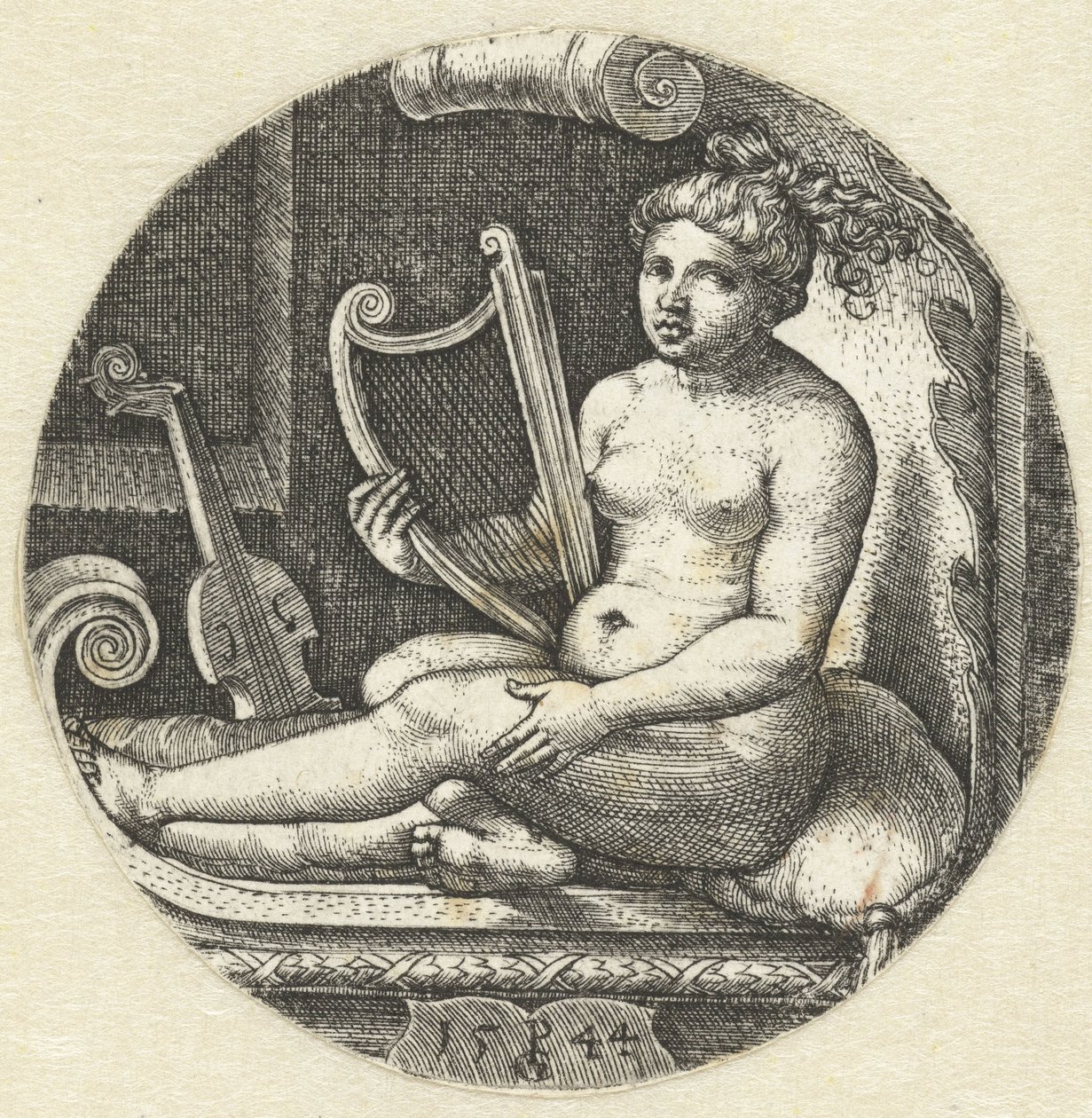 Seated Naked Woman with a Harp by Georg Pencz