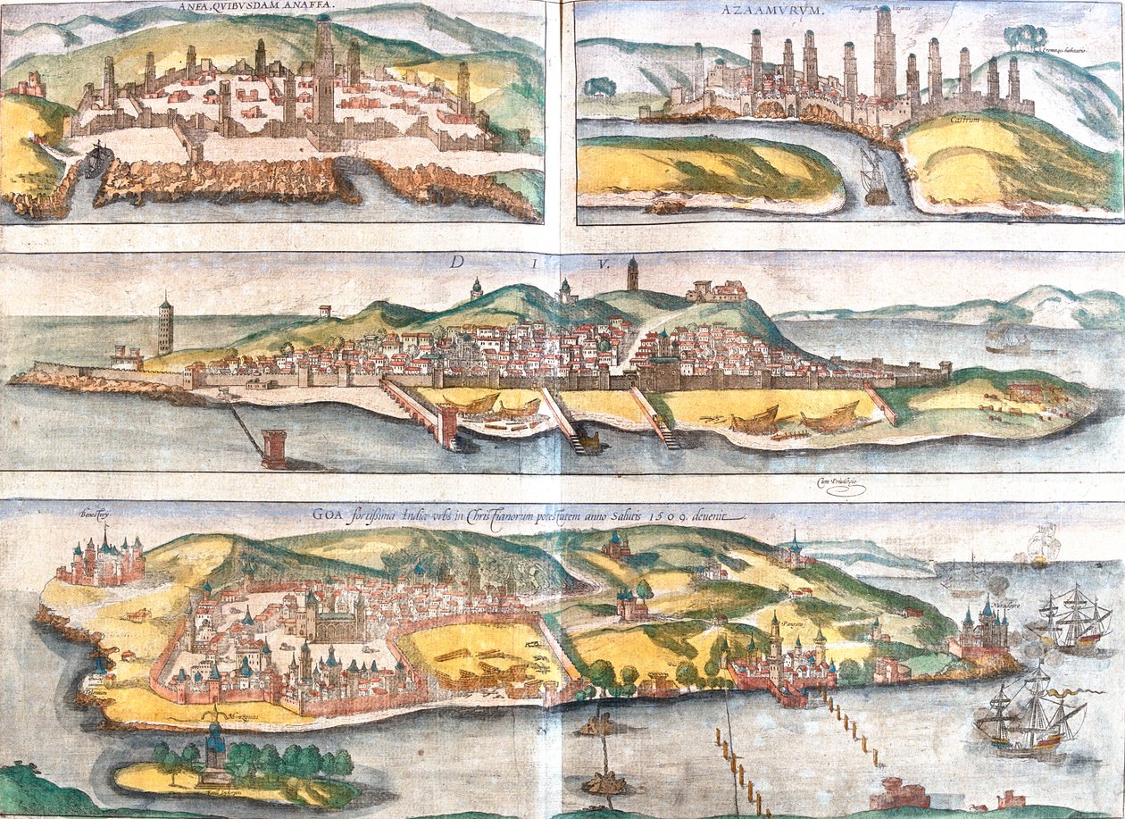 Casablanca, Azemmour, Diu, Goa, Morocco, India by Georg and Hogenberg Franz (1535 90) Braun