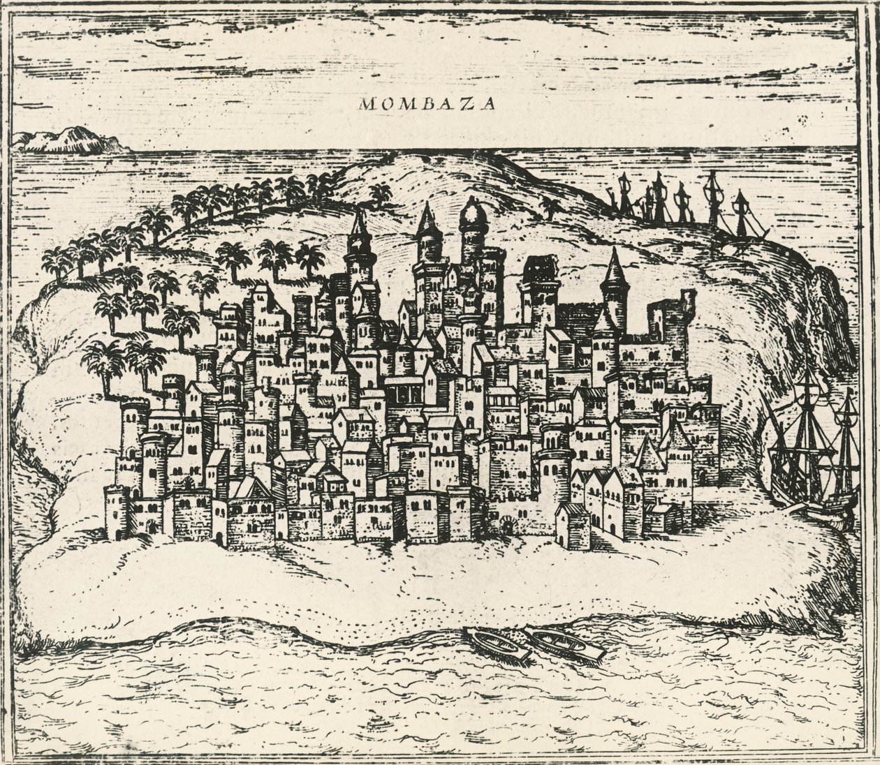 City of Mombasa in Kenya, from Civitates Orbis Terrarum by Georg Braun and Hogenberg Franz