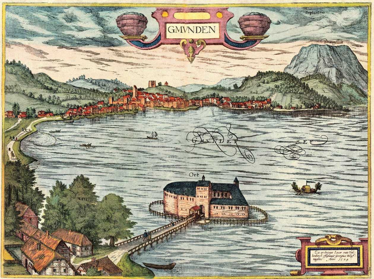 Gmunden, Austria by Georg and Hogenberg Franz (1535 90) Braun