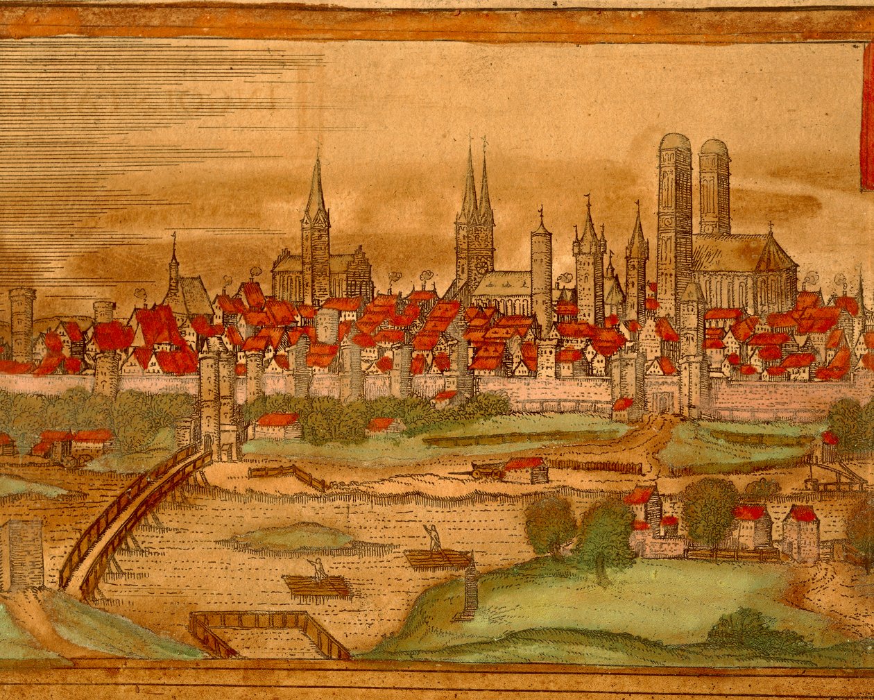 Map of City of Munich from Civitates Orbis Terrarum by Georg Braun by Georg Braun and Hogenberg Franz