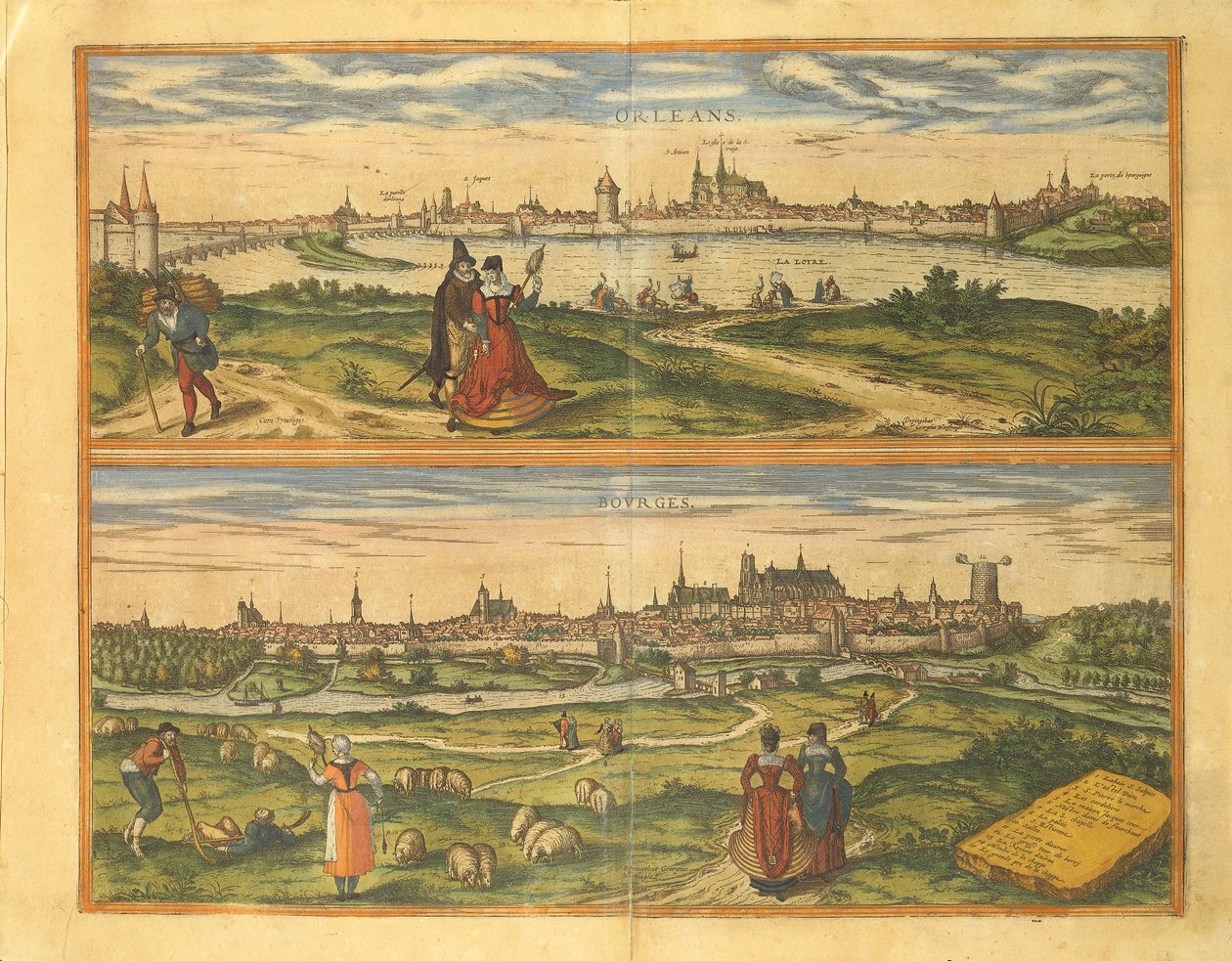 Map of Orleans and Bourges from Civitates Orbis Terrarum by Georg Braun by Georg Braun and Hogenberg Franz