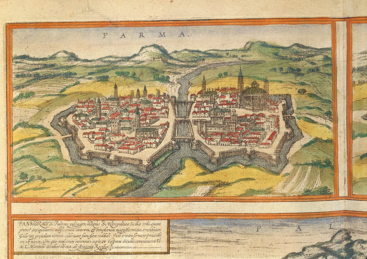 Map of Parma from Civitates Orbis Terrarum by Georg Braun and Hogenberg Franz