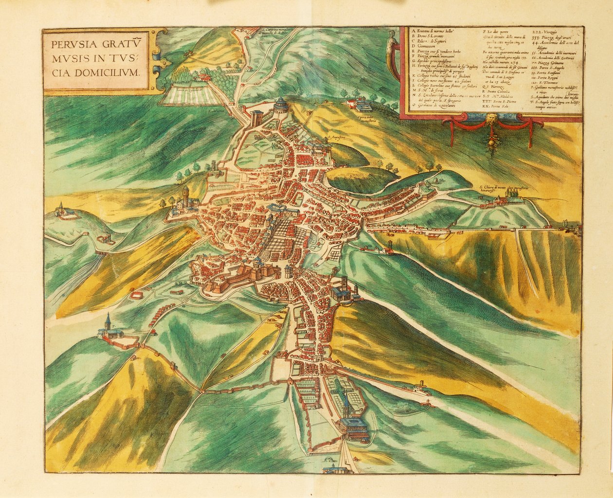 Map of Perugia from Civitates Orbis Terrarum by Georg Braun by Georg Braun and Hogenberg Franz