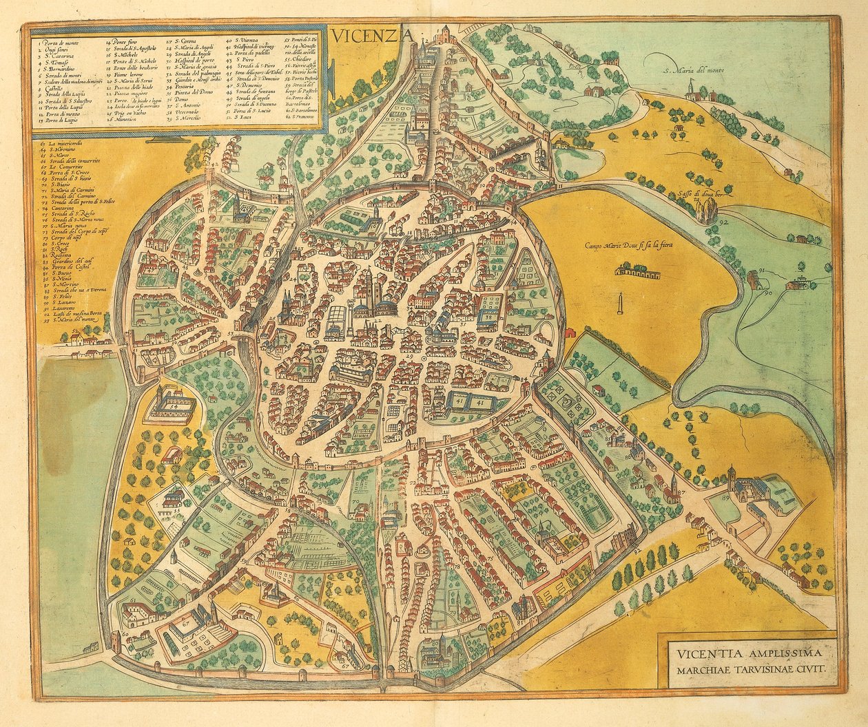 Map of Vicenza from Civitates Orbis Terrarum by Georg Braun by Georg Braun and Hogenberg Franz
