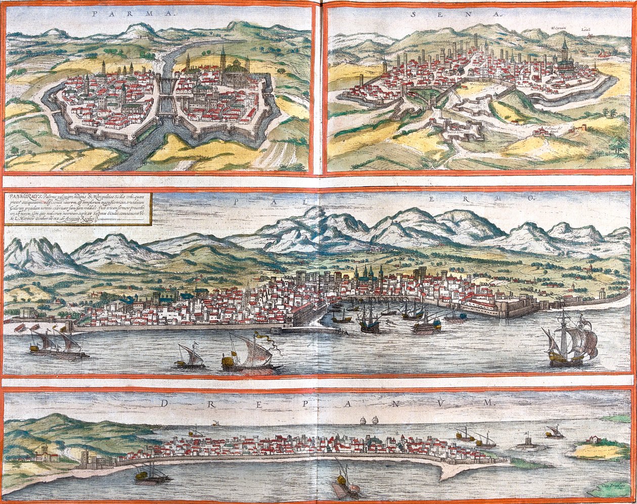 Parma, Siena, Palermo, Trapani, Italy by Georg and Hogenberg Franz (1535 90) Braun
