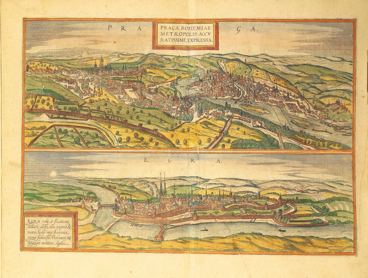 Prague and Cheb, Eger from Civitates Orbis Terrarum by Georg Braun and Hogenberg Franz