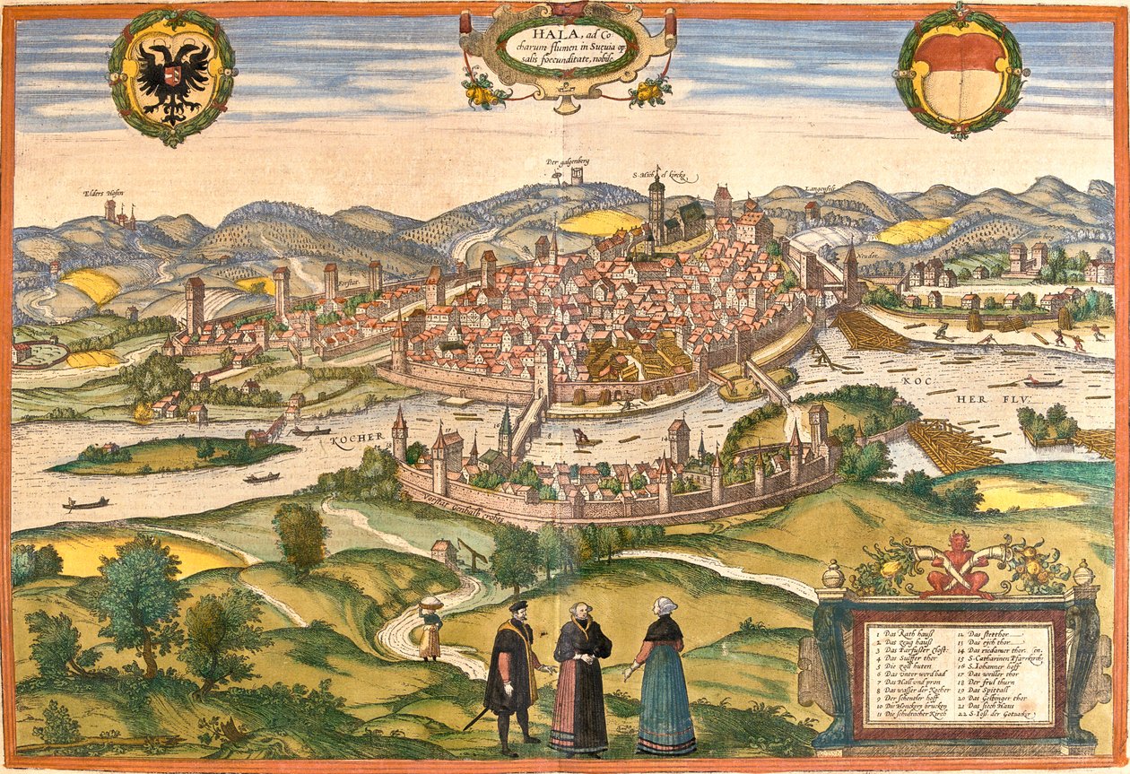 Schwäbisch Hall, Germany by Georg and Hogenberg Franz (1535 90) Braun