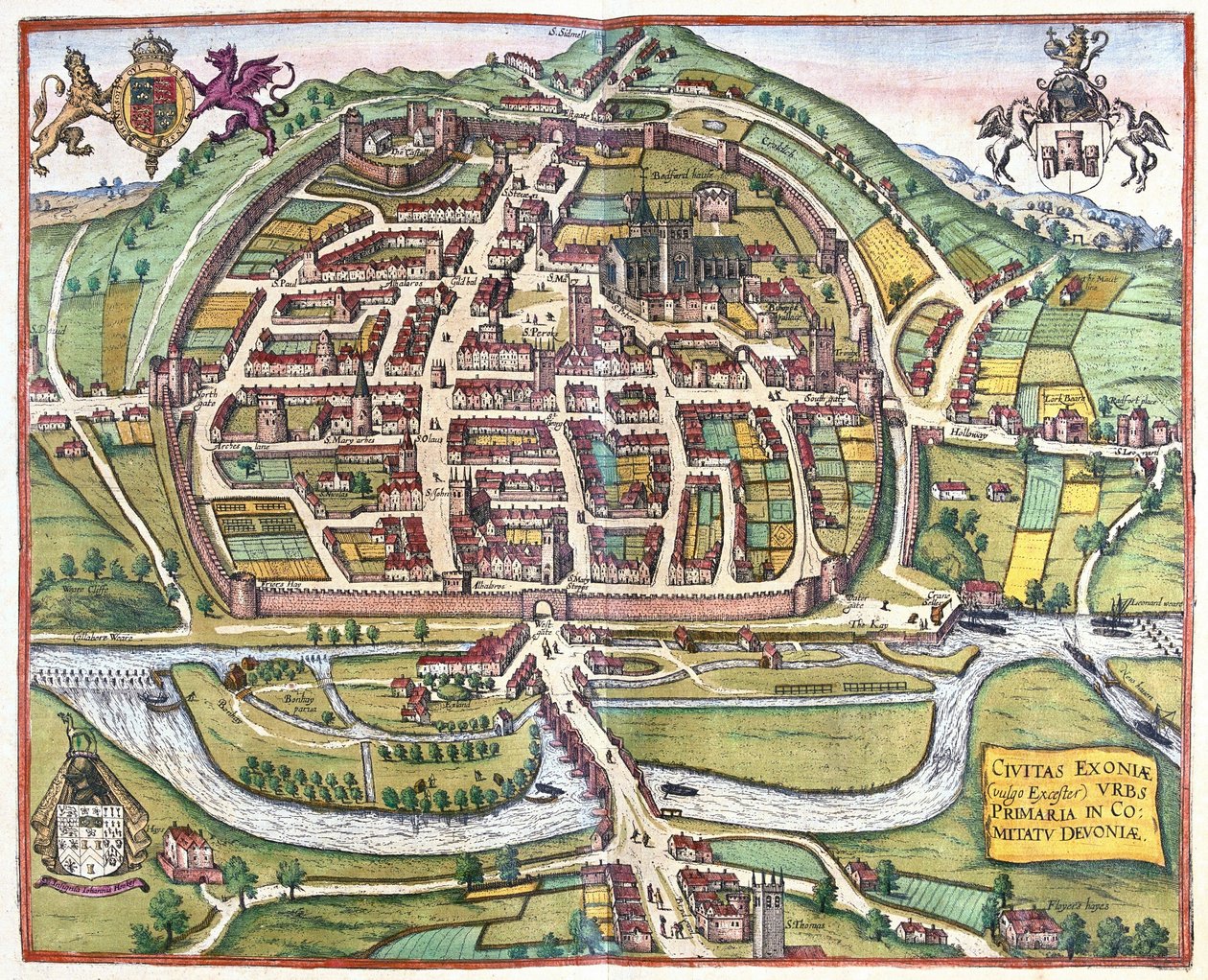Exeter, England by Georg Braun and Hogenberg Franz