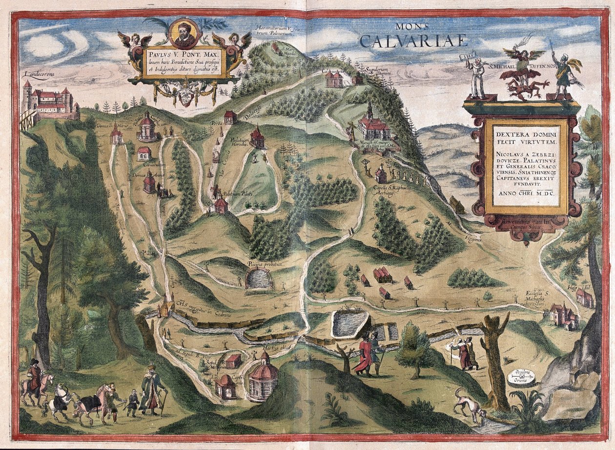 Kalwaria Zebrzydowska (southeast of Cracow), Poland (engraving) by Georg Braun and Hogenberg Franz