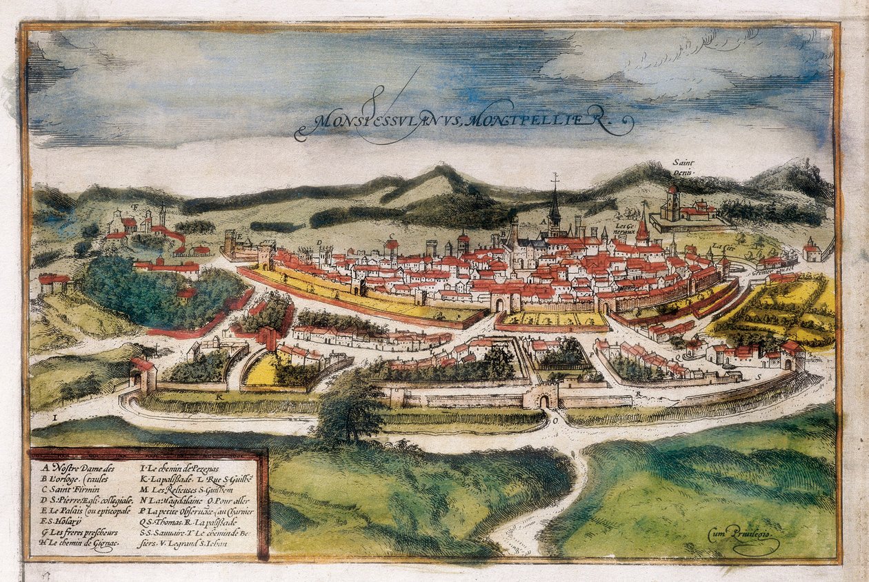 Plan of the City of Montpellier by Georg Braun and Hogenberg Franz