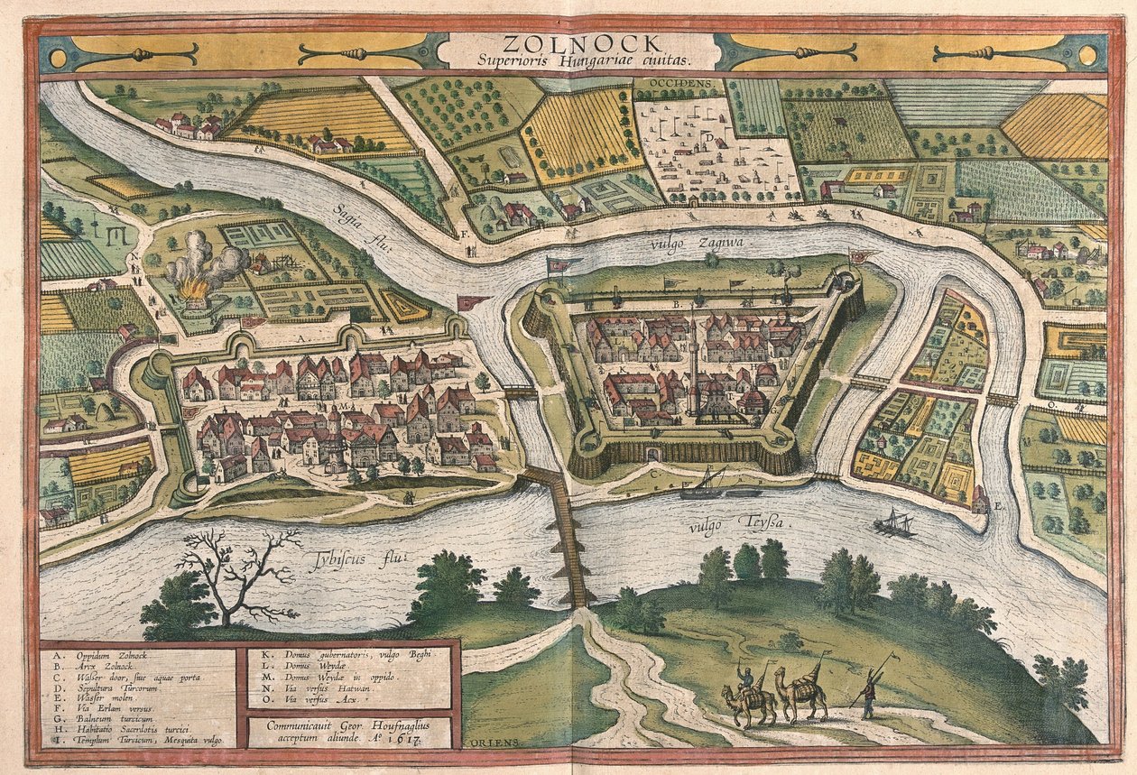 Szolnok, Hungary by Georg Braun and Hogenberg Franz