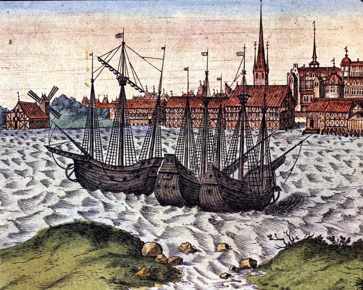 The port of Lubeck after the Theatrum Orbis Terrarum of Braun and Hogenberg. 17th century by Georg Braun and Hogenberg Franz