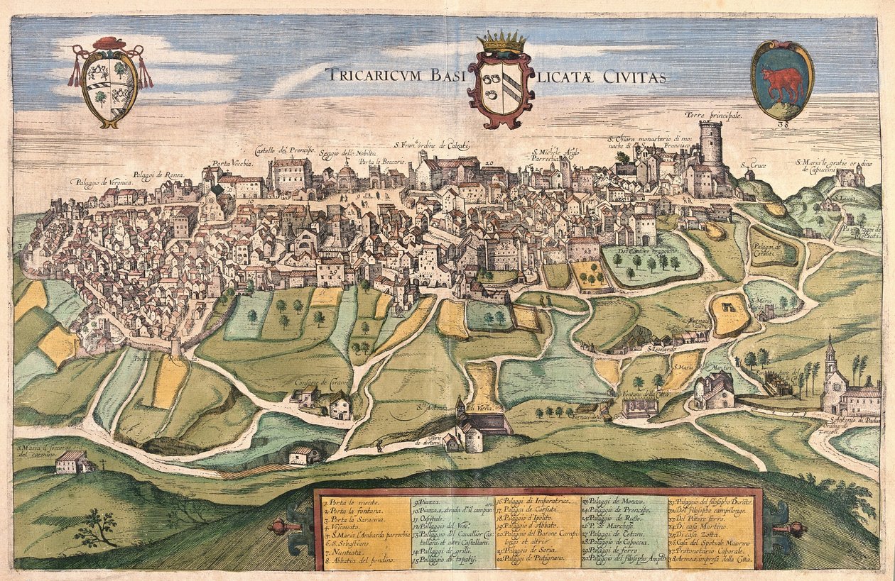 Tricario, region Basilicate, Italy (engraving) by Georg Braun and Hogenberg Franz