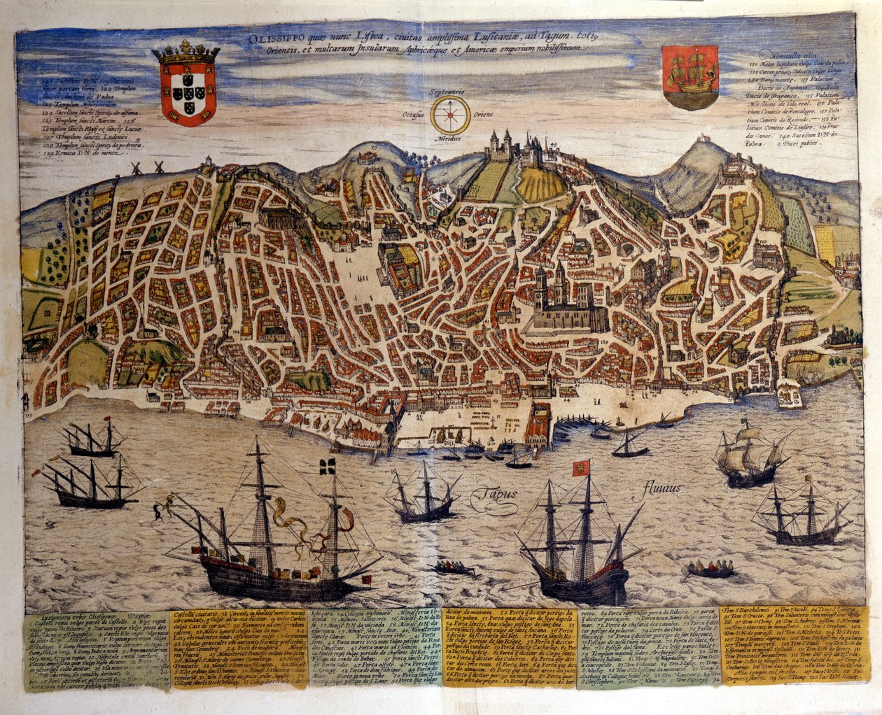 View of Lisbon at the end of the 16th century. Atlas Civitates Orbis Terrarum by Braun & Hogenberg by Georg Braun and Hogenberg Franz