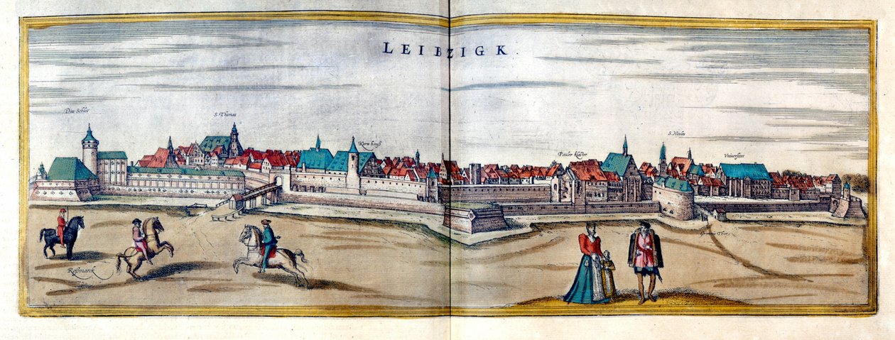 View of the City of Leipzig in Germany. Engraving from the Atlas of 