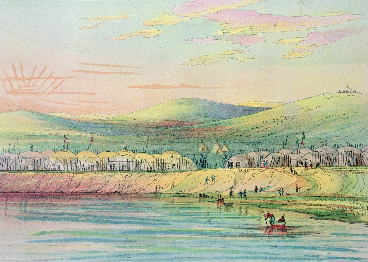 Riccaree village by George Catlin