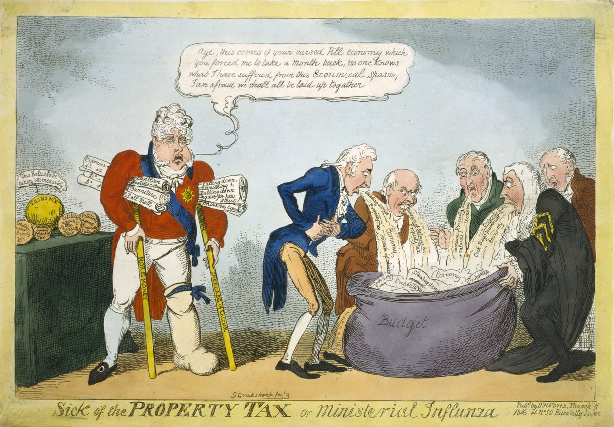 Sick of the Property Tax or Ministerial Influenza, 1816 by George Cruikshank