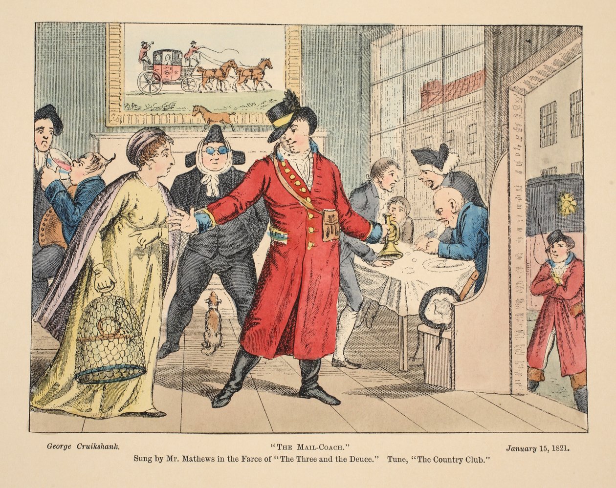 The Mail-Coach, Sung by Mr Mathews in the Farce of The Three and the Deuce. Tune, The Country Club by George Cruikshank