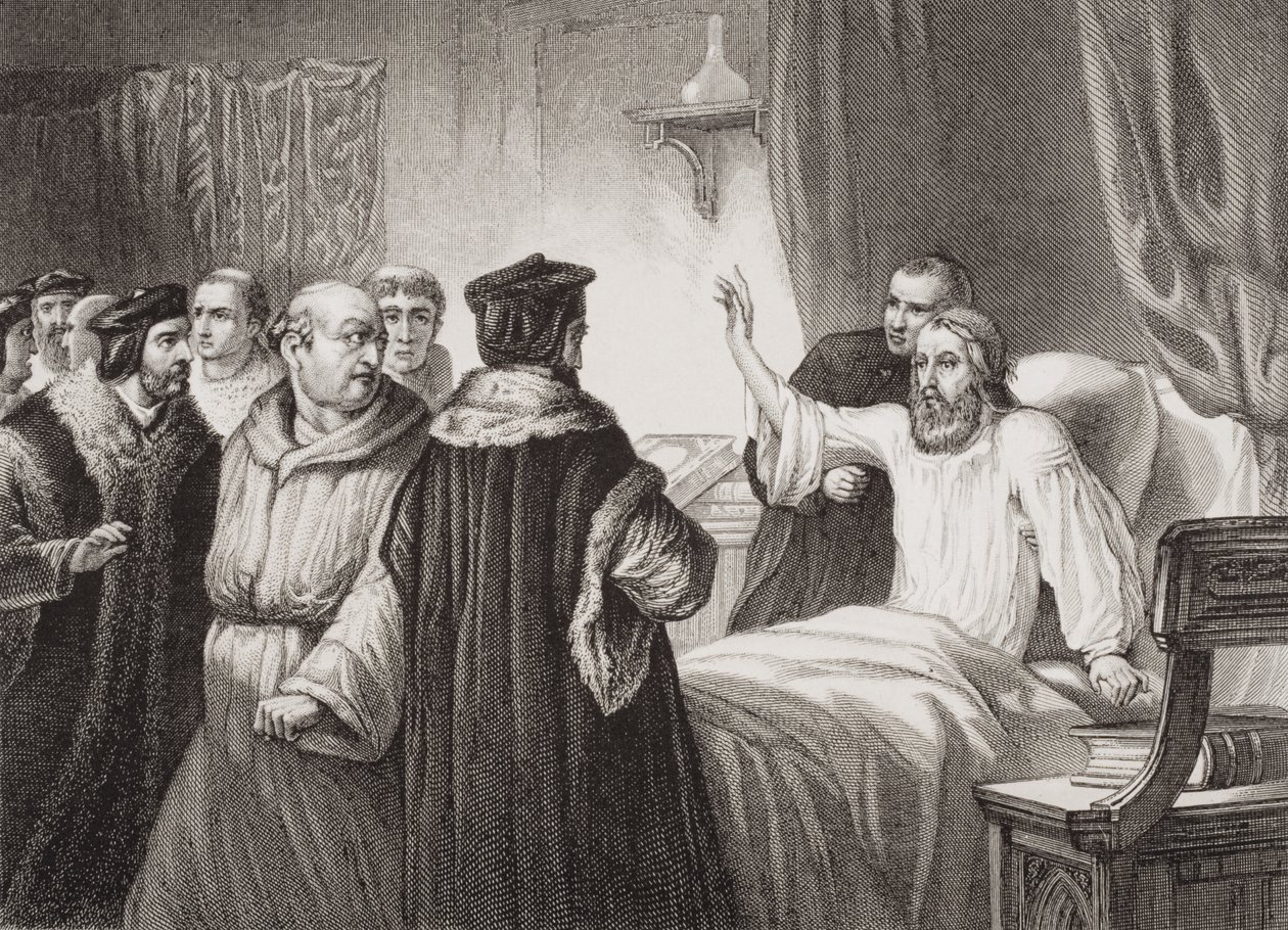 John Wycliffe on his sickbed assailed by the friars at Oxford, 1378, from 