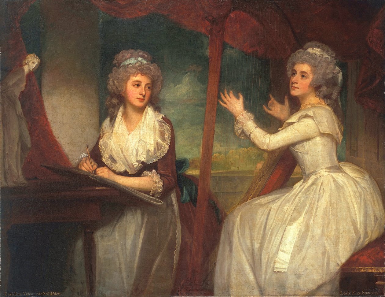 Lady Caroline Spencer, Later Viscountess Clifden, and Her Sister, Lady Elizabeth Spencer, 1786-92 by George Romney