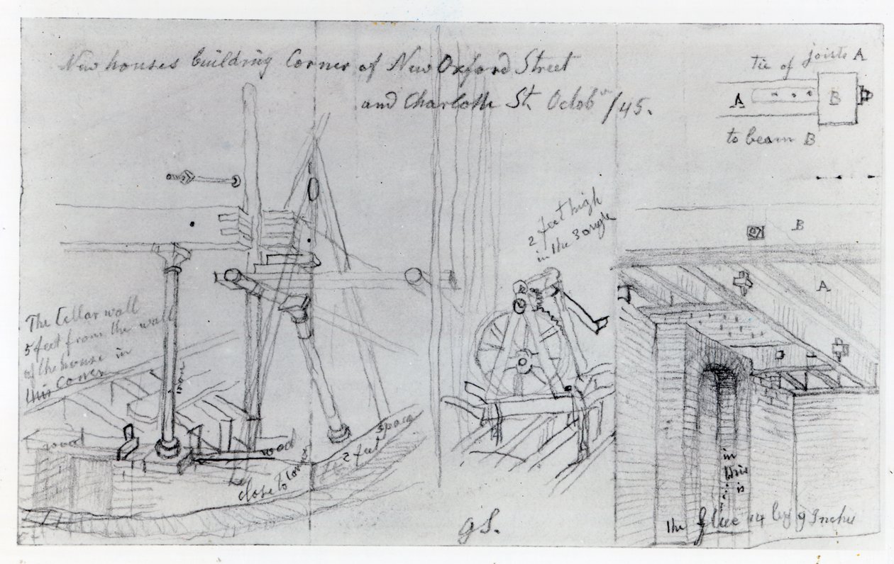 Building New Houses on the Corner of New Oxford Street and Charlotte Street by George Snr Scharf