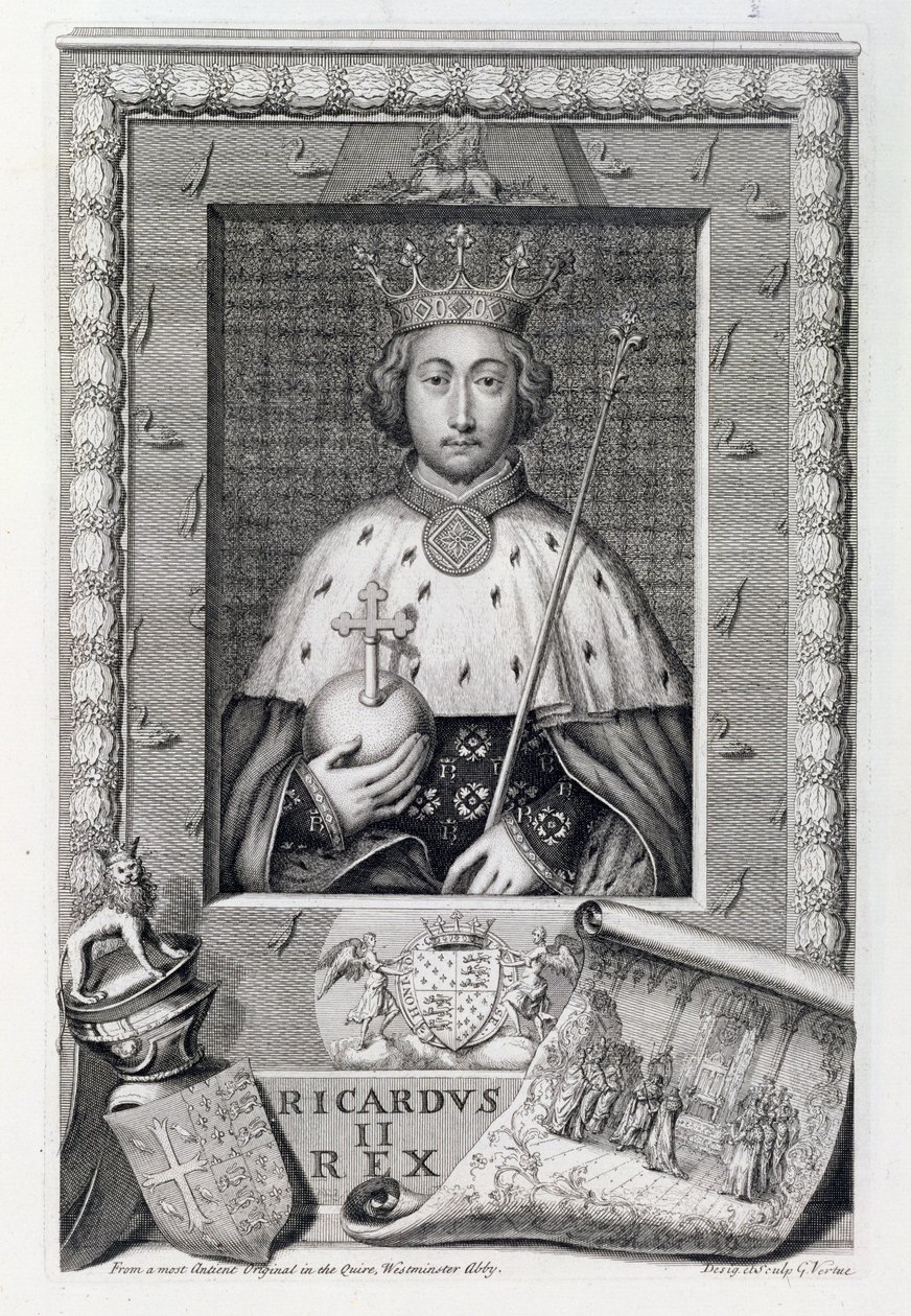 Richard II (1367-1400) King of England 1377-99, after a Painting in Westminster Abbey, Engraved by the Artist by George Vertue
