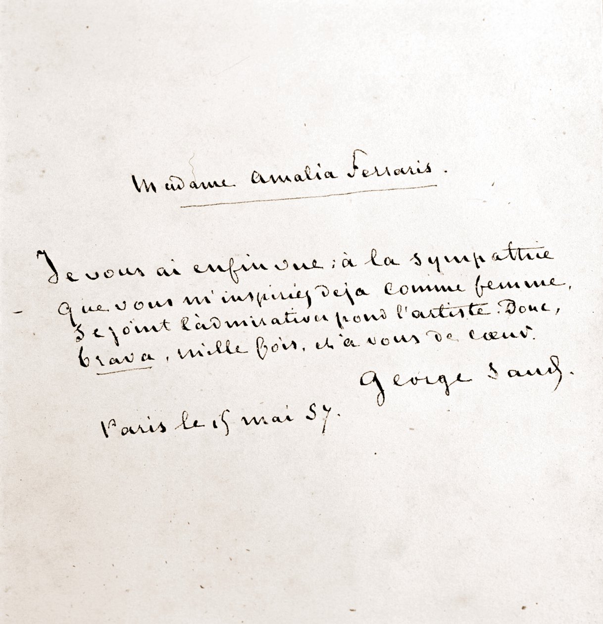 Letter from George Sand to Madame Amalia Ferraris, Paris March 19 by George Sand