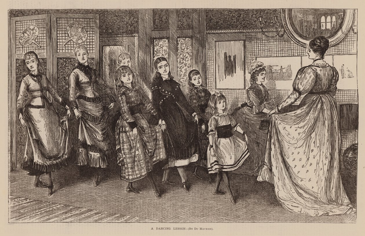 A Dancing Lesson (engraving) by George (after) Du Maurier