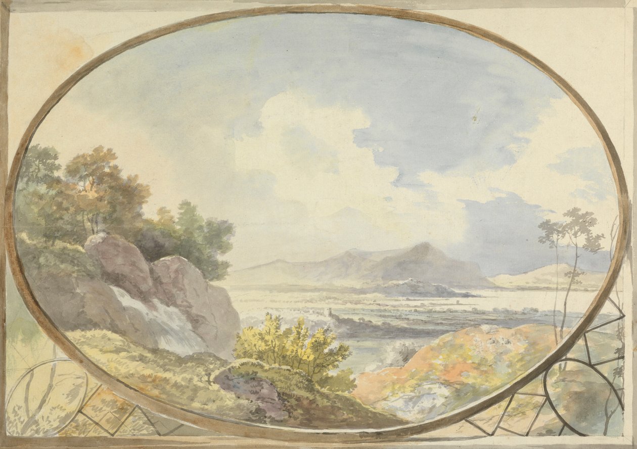 Landscape Set in an Oval (Mountain Landscape Through an Oval Window) by George Barret