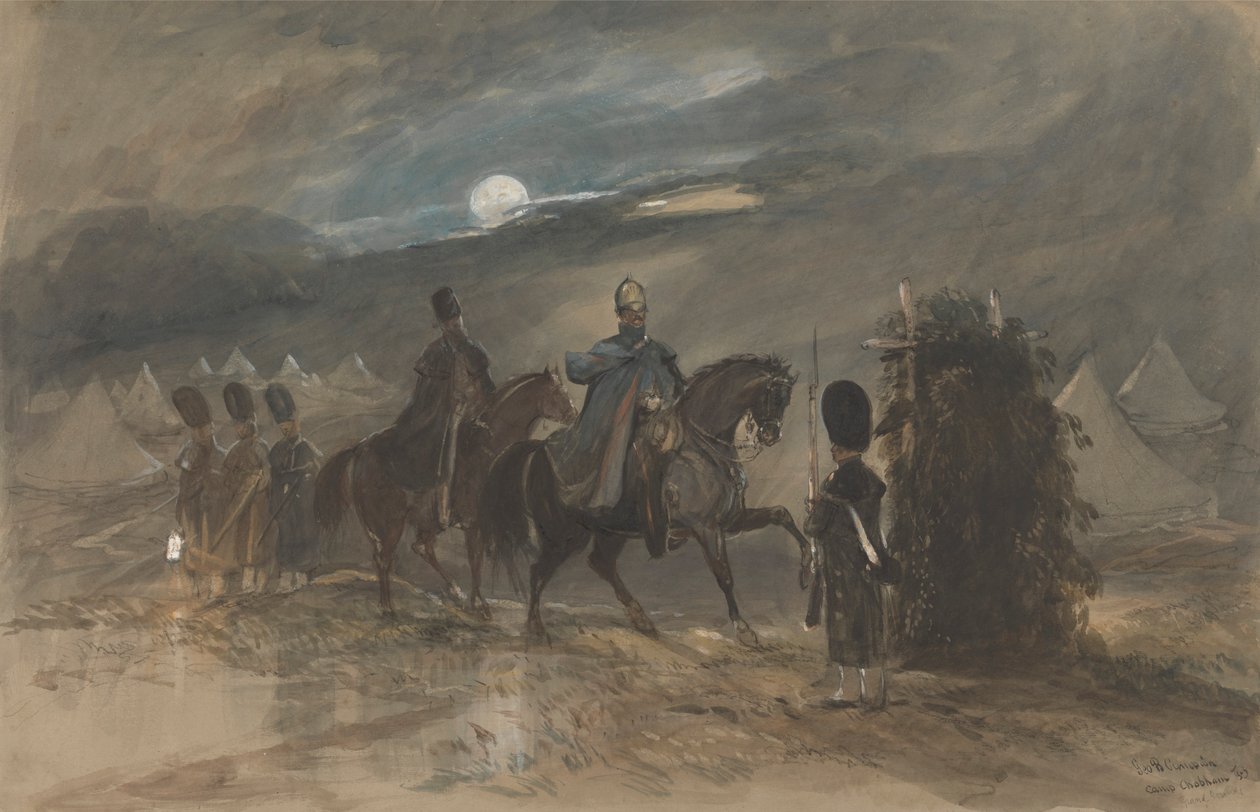 Camp at Chobham, 1853 with Officers and Sentry by George Bryant Campion