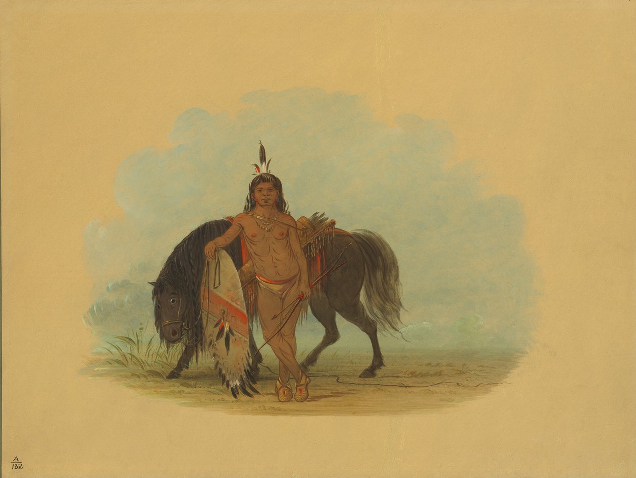 A Cheyenne Warrior Resting His Horse by George Catlin
