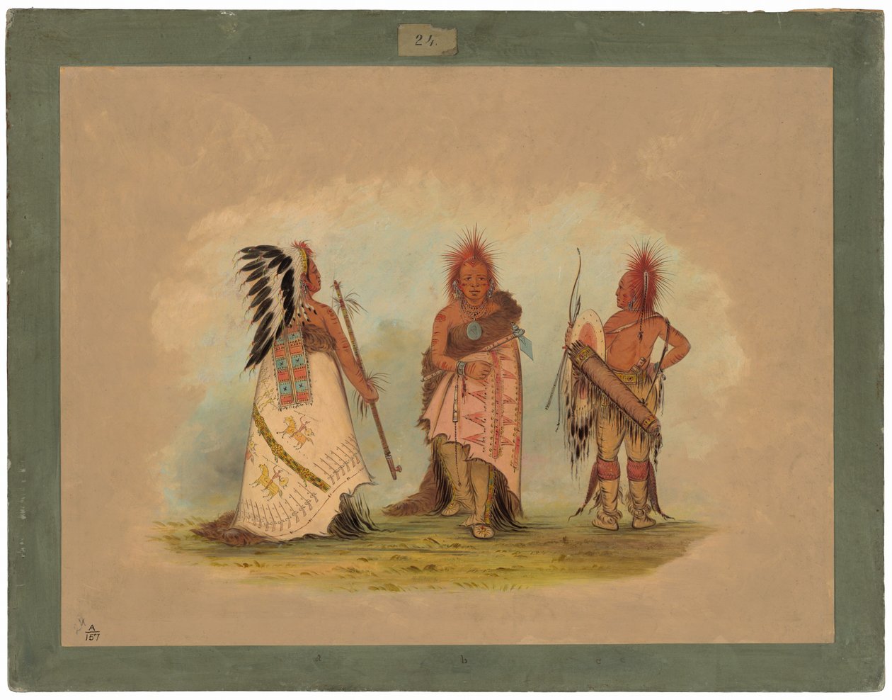 A Pawnee Chief with Two Warriors by George Catlin